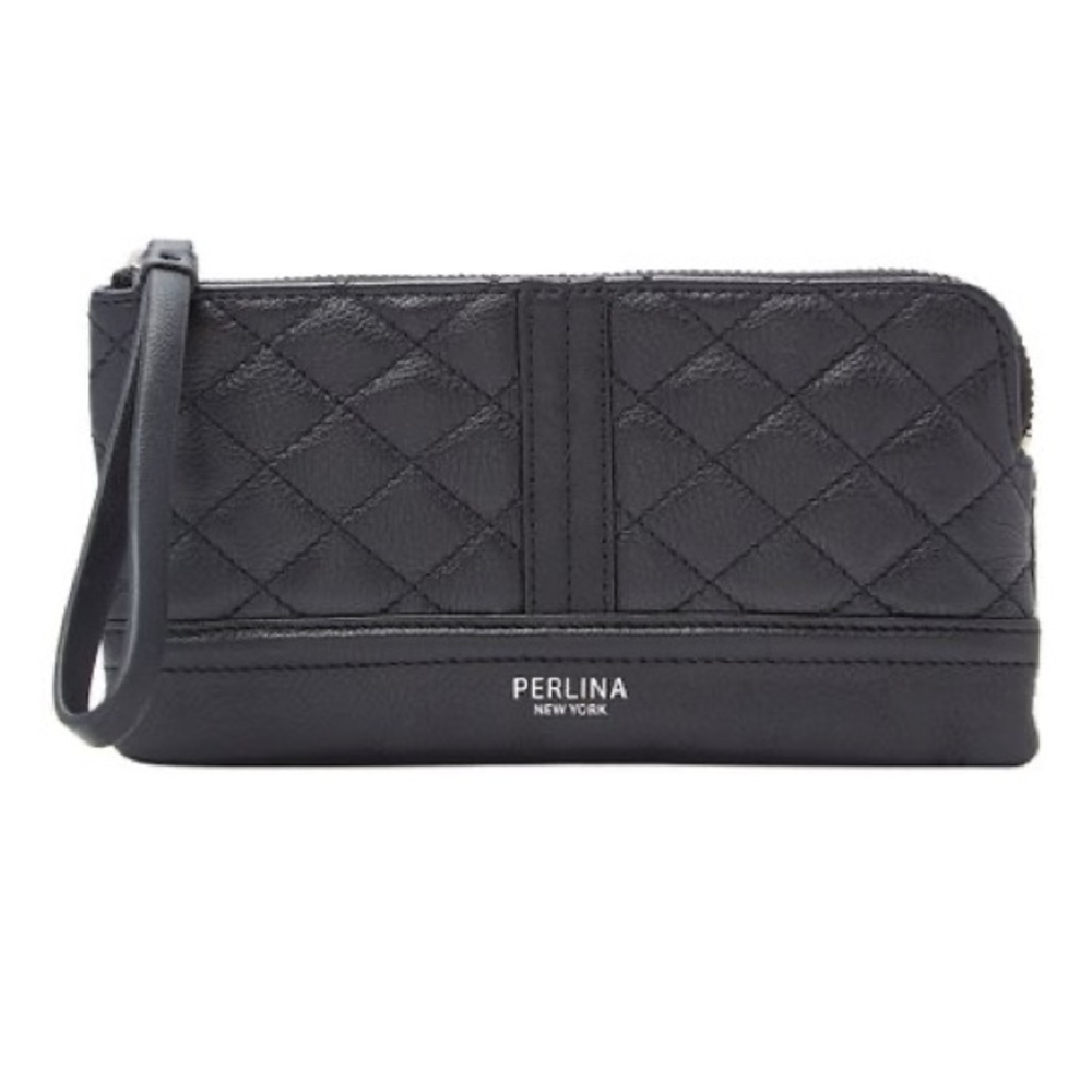 Perlina | Black Blake Quilted Leather Wristlet